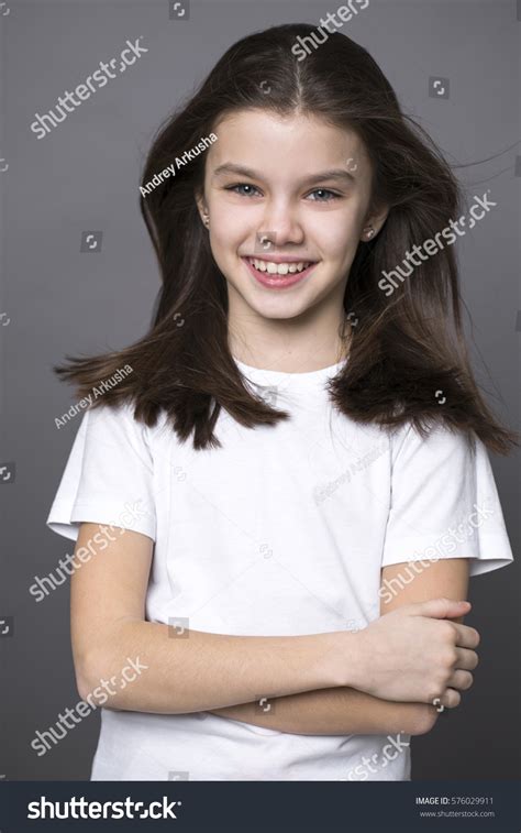 Portrait Charming Little Girl Smiling Camera Stock Photo 576029911