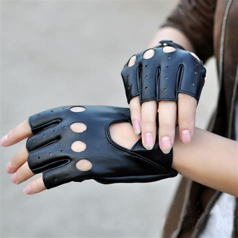 1 Pair Female Half Finger Driving Gloves 1 Pcs Pu Leather Fingerless Gloves For Women Black