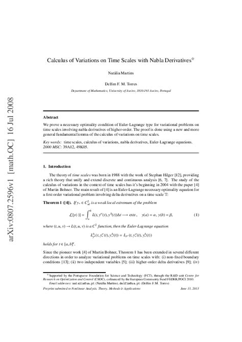 Pdf Calculus Of Variations On Time Scales With Nabla Derivatives