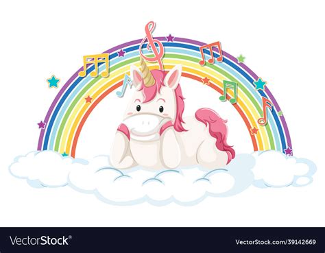 Unicorn Laying On Cloud With Rainbow And Melody Vector Image