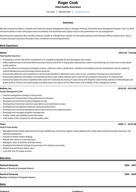 Check spelling or type a new query. Quality Assurance Manager - Resume Samples and Templates ...