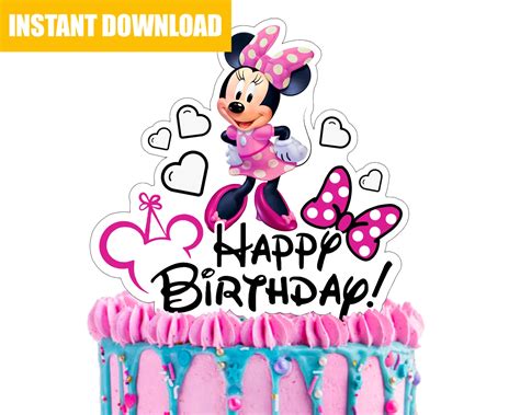 Printable Pink Minnie Mouse Cake Topper Birthday Party Pink Minnie
