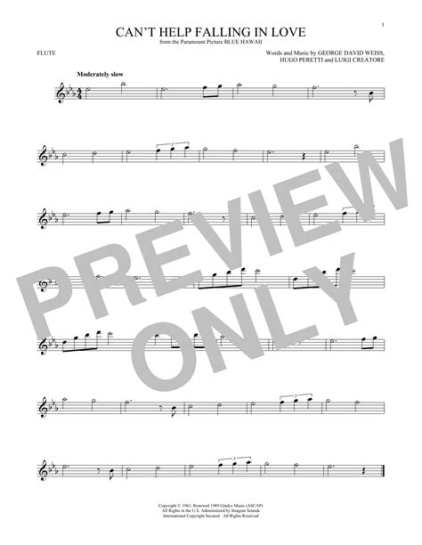 Cant Help Falling In Love Sheet Music Elvis Presley Flute Solo