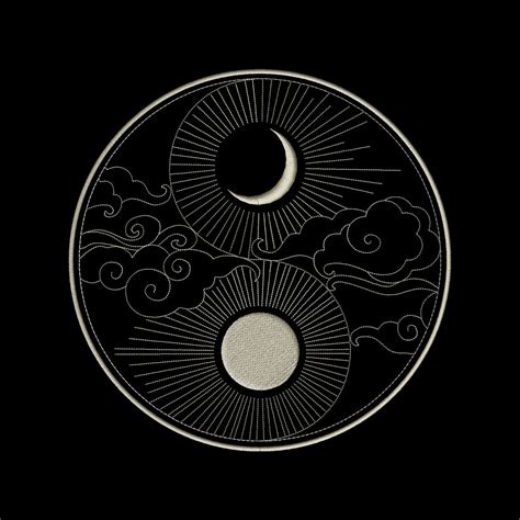 Sun Moon Clouds Stars Yin Yang Embroidery Designs Machine Etsy Ying