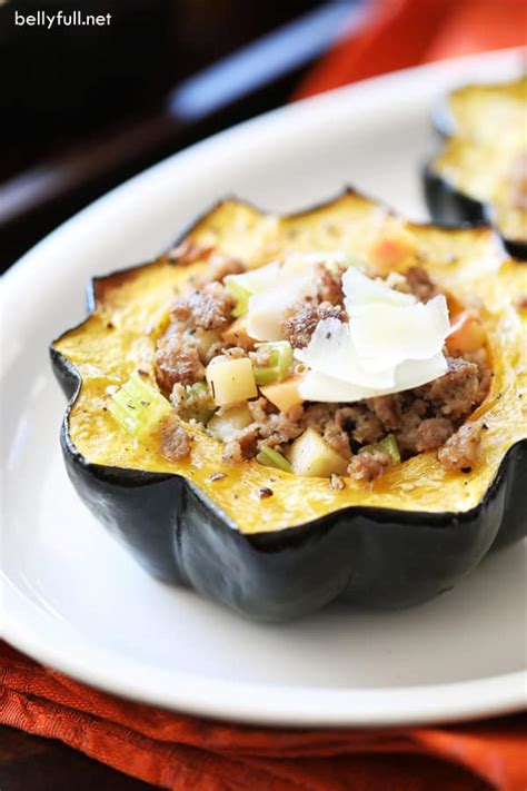 Stuffed Acorn Squash With Sausage And Apple Belly Full