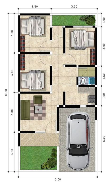 Desain rumah minimalis split level ukuran 6x12m lengkap rooftop. Koleksi Denah Rumah Minimalis Ukuran 6x12 meter