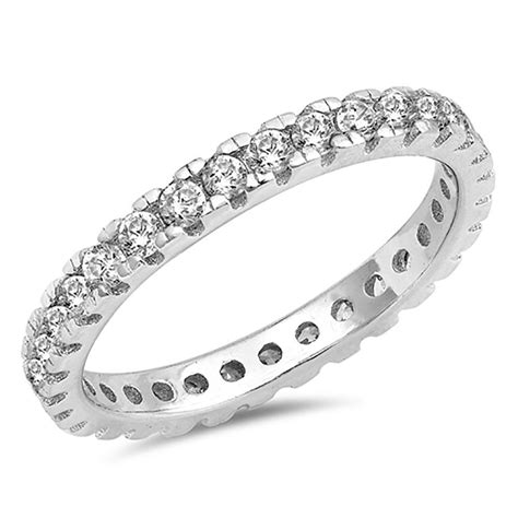 Sterling Silver Women S Cz Eternity Anniversary Wedding Band Ring