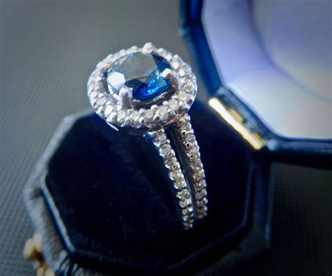14ct White Gold Blue Sapphire And Diamond Ring Sapphire And Etsy