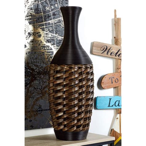 Decmode Eclectic Rattan And Resin Coiled Vase Tall Vase Decor Large Floor Vase Decmode