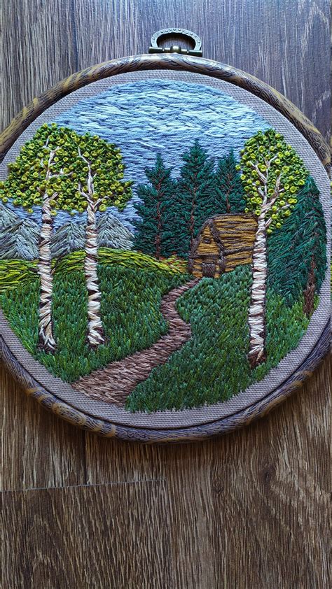 Wall Hanging Landscape Embroidery Framed Embroidered Art Handmade