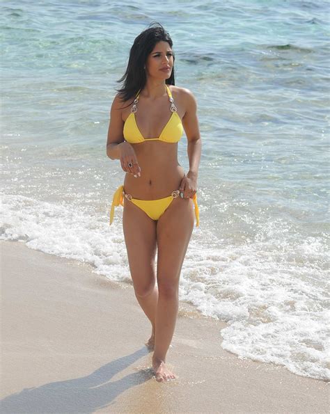 Jasmin Walia In A Yellow Bikini On The Beach In Ibiza Spain