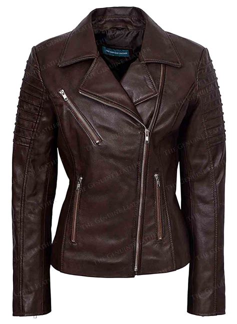 Women Brown Motorcycle Leather Jacket Girl Leather Jacket