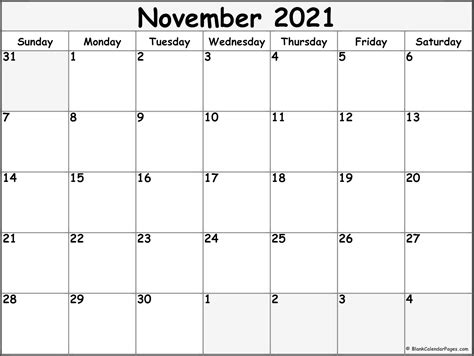 November 2021 Blank Calendar Templates