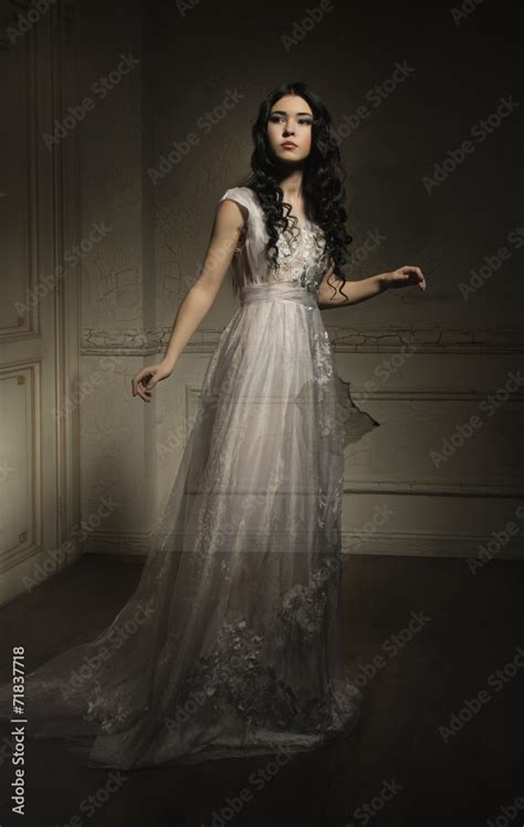 beautiful ghost girl in white dress stock foto adobe stock