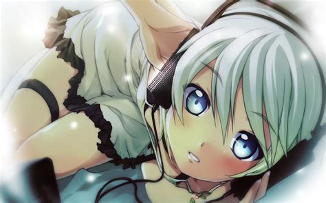 Headphones Dress Blue Eyes Anime Girls Original Characters Wallpaper