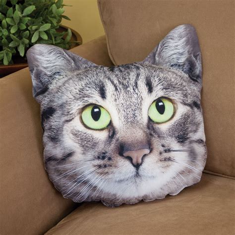 Gray Tabby Cat Face Pillow Spilsbury