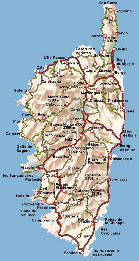 Carte De La Corse Corse Cartes Des Villes Reliefs Sites Touristisques