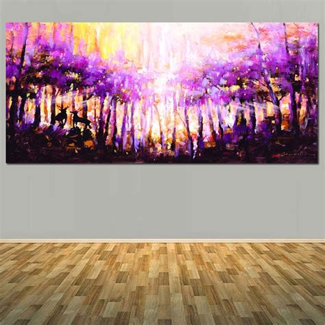 Modern Hand Painted Abstract Purple Forest Landscape Oil Painting