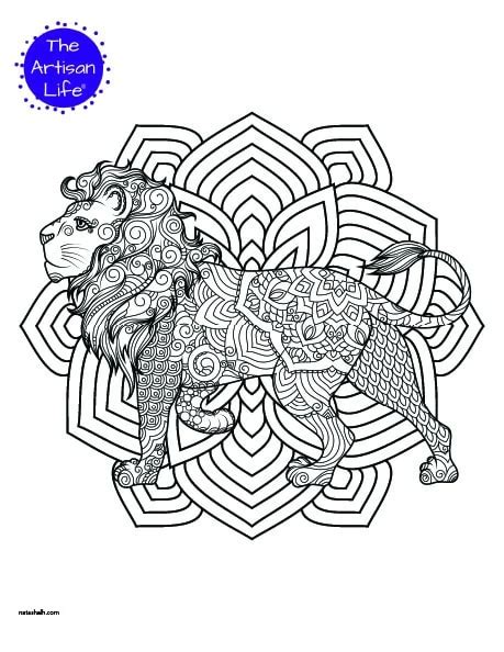 Fantasy Lion Printable Adult Coloring Page From Favoreads Etsy Lion