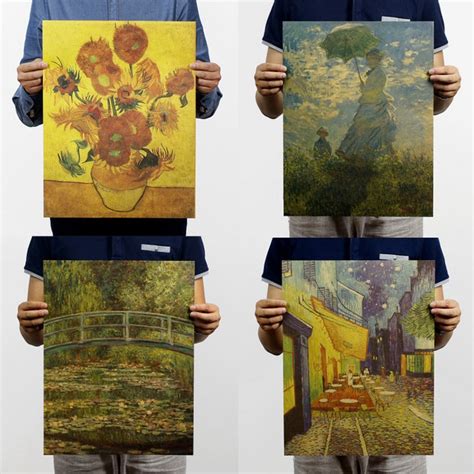 Van Gogh Claude Monet Famous Oil Painting Kraft Paper Poster Starry
