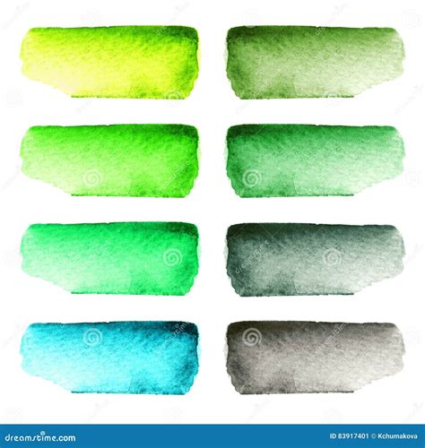 Set Of Colorful Hand Painted Watercolor Brush Strokes Isolated On White