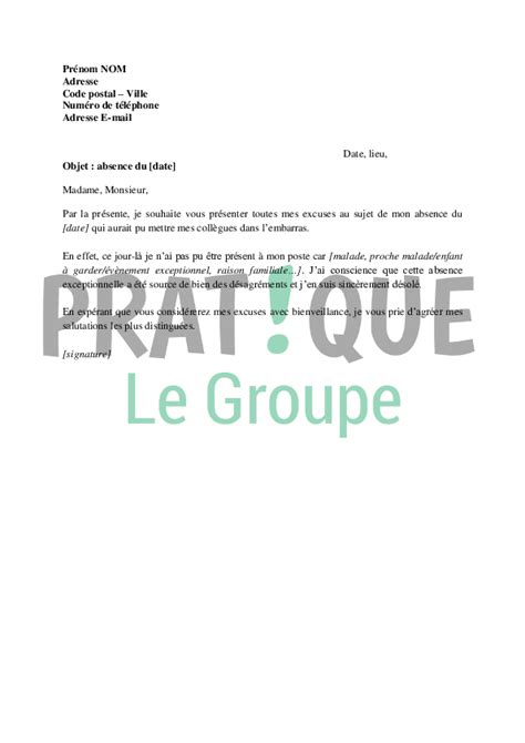 Lettre d'excuses pour une absence dans une entreprise  Pratique.fr