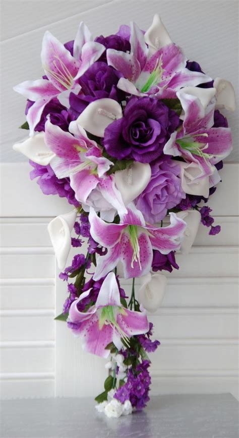 favorite color beautiful cascading wedding bouquets purple wedding flowers purple wedding