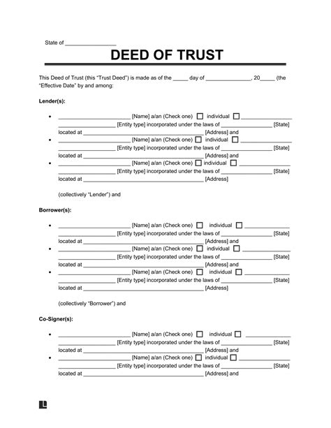 Free Deed Of Trust Form Pdf And Word