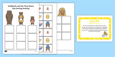 Goldilocks Sorting Activity Busy Bag Prompt Card And Resource Pack