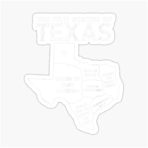 Five States Of Texas Funny Maps Of Dallas Houston Austin Sticker