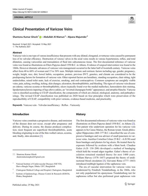 Pdf Clinical Presentation Of Varicose Veins