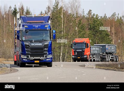Lieto Finland April 12 2018 Blue Scania R730 Logging Truck And