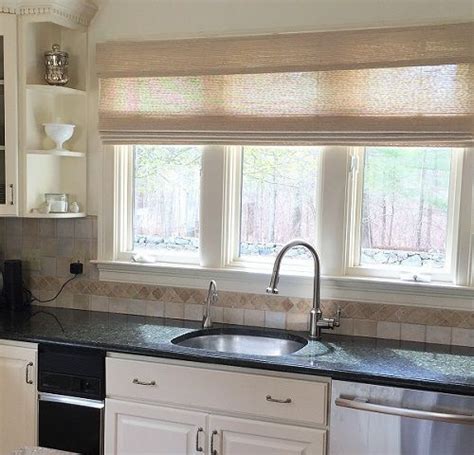 White Woven Wood Shades Over Kitchen Sink Kitchen Sink Window