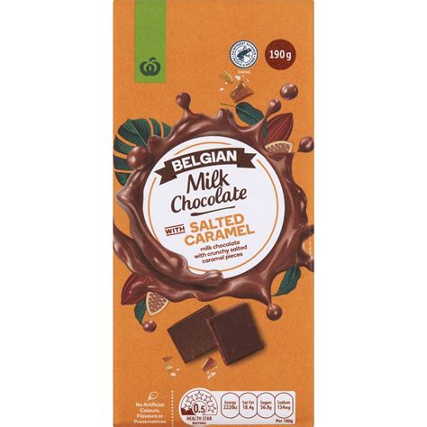 Woolworths Belgian Milk Chocolate Block With Salted Caramel 190g