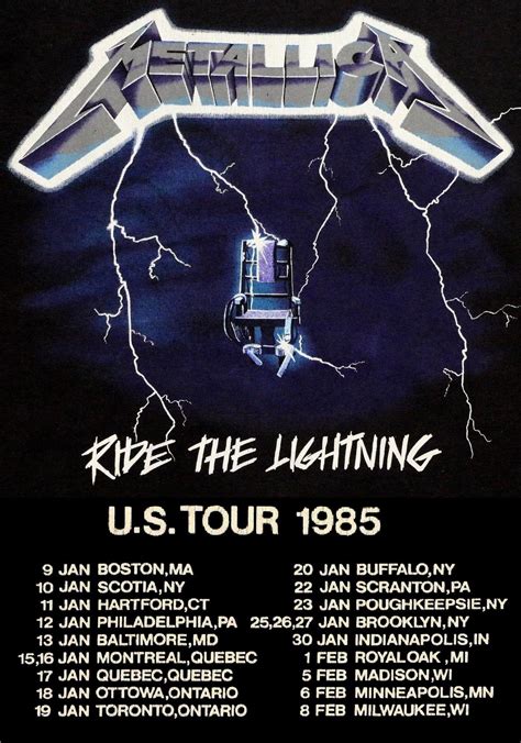 Metallica Vintage Concert Poster Ride The Lightning Us Tour 1985