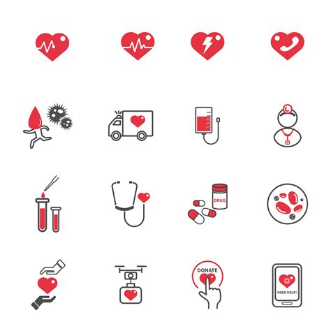Heart Medical Care Icons Healthcare And Technology Concept Emergency
