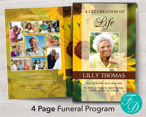 Funeral Program Template With Sunflowers Celebration Of Life Etsy Uk