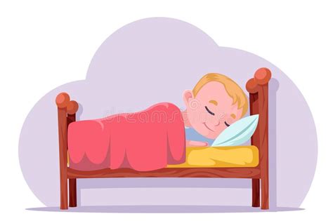 Cute Cartoon Boy Sleep In Bed Good Dream Rest Character Vector