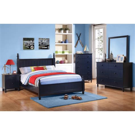 Coaster Zachary 4 Piece Twin Poster Bedroom Set In Navy Blue