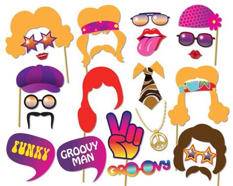 70s Party Photo Booth Props Set 24 Piece Printable 1970s Party