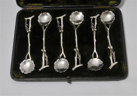 An Early Set Of Six Silver Japanese Spoons Hallmarked And Retailed By
