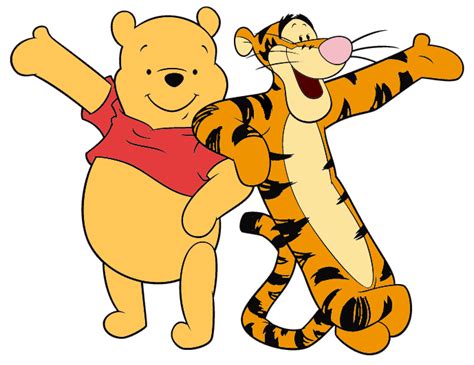 Tigger is recognized as orange fur with black stripes, large eyes, a long chin, a springy tail, and his bouncy personality (both literally and figgeratively). Winnie the Pooh & Friends Clip Art 6 | Disney Clip Art Galore
