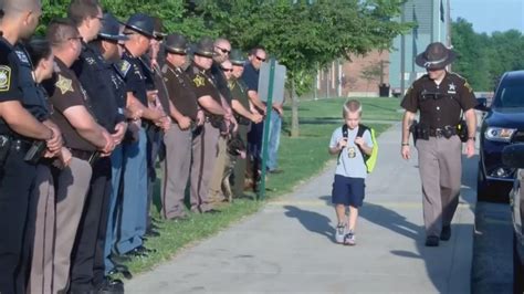 70 Indiana Police Officers Escort Son Of Fallen Officer For First Day