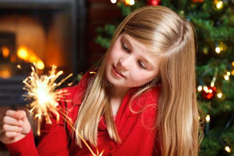 Girl With Sparkler Stock Image Image Of Expression Fireworks 26608343