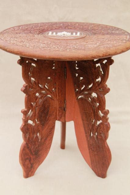 Handmade with solid sheesham wood. vintage hand-carved Indian sheesham wood table w/ folding ...