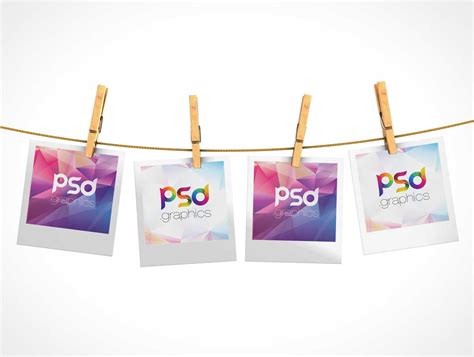 hanging polaroid pictures mockup  psd designhooks