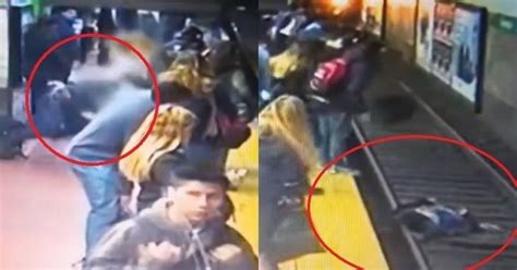 Woman Almost Gets Run Over By Train After Man Standing On Platform