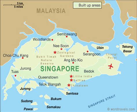 281 sq mi (728 sq km). Singapore Map, Singapore Travel Maps from Word Travels