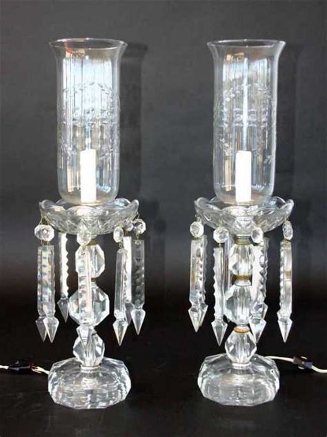 10 Pair Vintage Crystal Hurricane Lamps With Cut Glass