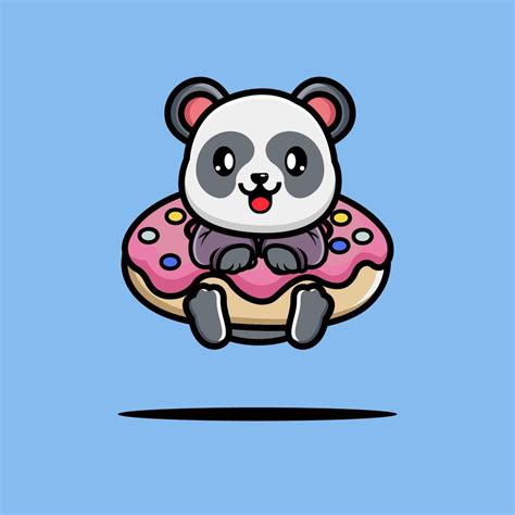 Cute Panda Hug Big Doughnut Cartoon 22335694 Vector Art At Vecteezy